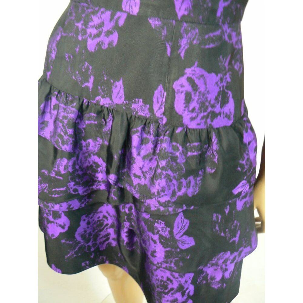 $168 Ali Ro Black Purple Floral Sateen Tiered Sweetheart Dress 6 NEW A866 - Picture 5 of 7